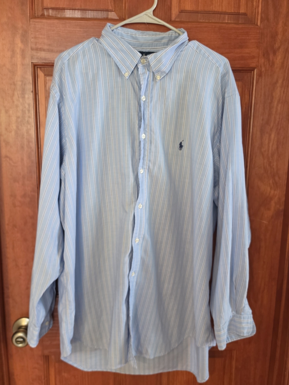 Ralph Lauren Men's XL Blue/White Striped Yarmouth Button-Down LS Cotton